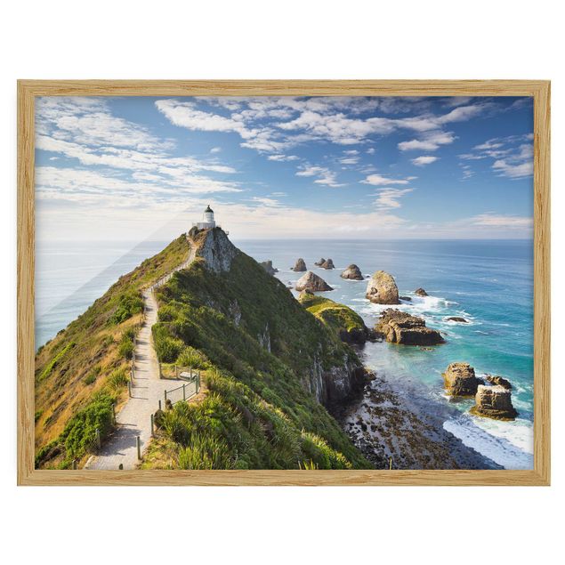 Bild mit Rahmen - Nugget Point Leuchtturm und Meer Neuseeland - Querformat 3:4