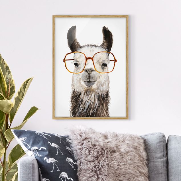 Bild mit Rahmen - Hippes Lama mit Brille IV - Hochformat 4:3