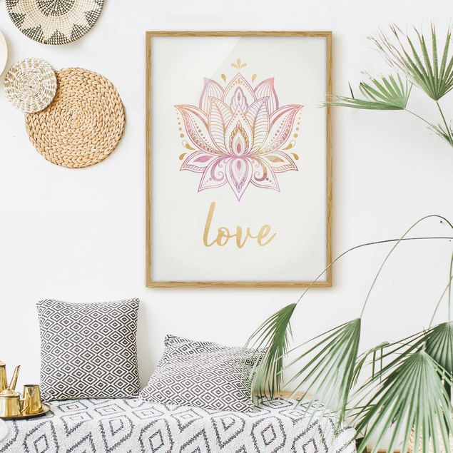 Bild mit Rahmen - Lotus Illustration Love gold rosa - Hochformat 4:3