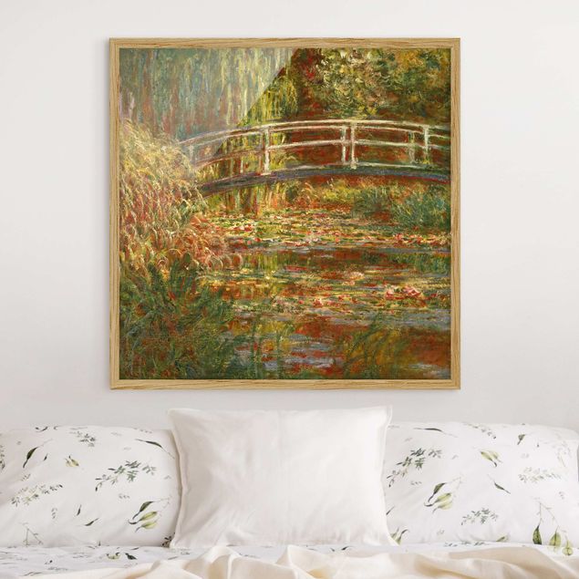 Bild mit Rahmen - Claude Monet - Seerosenteich und japanische Brücke (Harmonie in rosa) - Quadrat 1:1