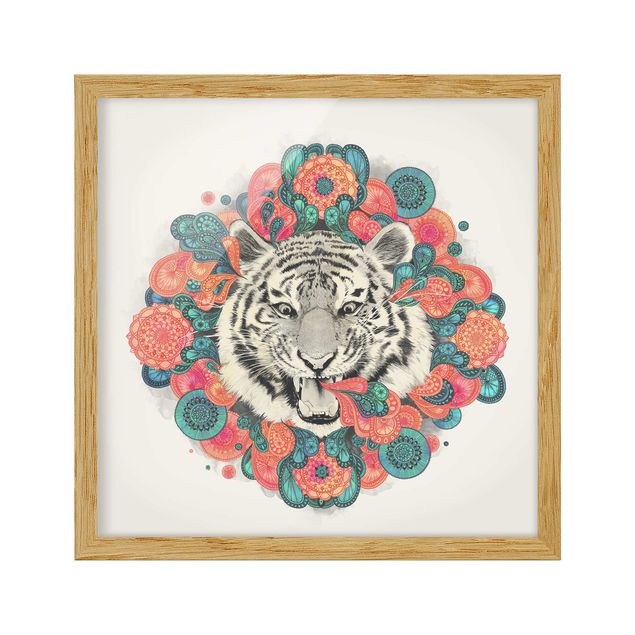 Bild mit Rahmen - Illustration Tiger Zeichnung Mandala Paisley - Quadrat 1:1
