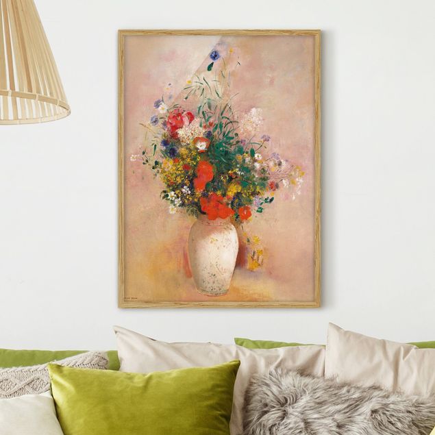 Bild mit Rahmen - Odilon Redon - Vase mit Blumen (rosenfarbener Hintergrund) - Hochformat 4:3