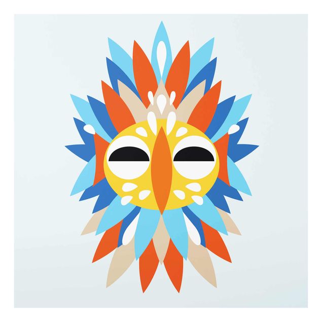 Glasbild - Collage Ethno Maske - Papagei - Quadrat 1:1