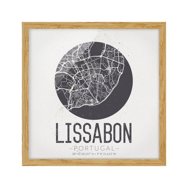 Bild mit Rahmen - Stadtplan Lissabon - Retro - Quadrat 1:1