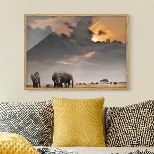 Bild mit Rahmen - Elefanten der Savanne - Querformat 3:4