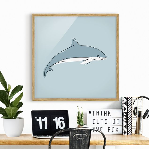 Bild mit Rahmen - Delfin Line Art - Quadrat 1:1
