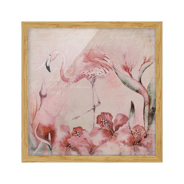 Bild mit Rahmen - Shabby Chic Collage - Flamingo - Quadrat 1:1