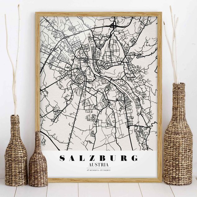 Bild mit Rahmen - Stadtplan Salzburg - Klassik - Hochformat 3:4