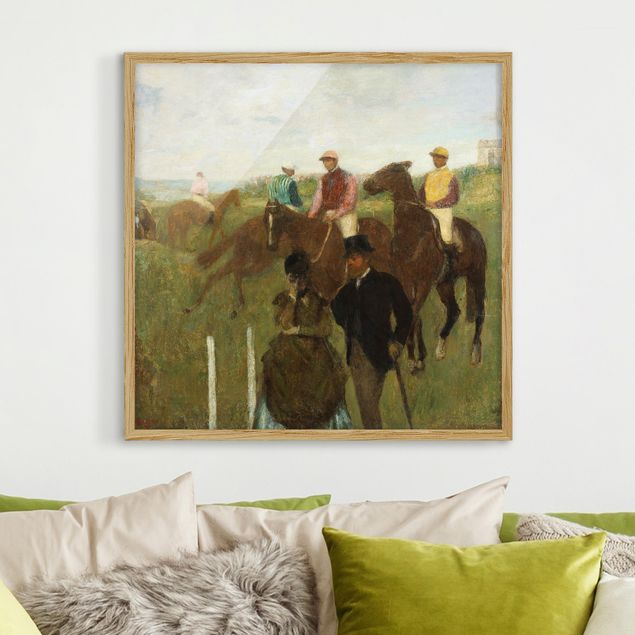 Bild mit Rahmen - Edgar Degas - Jockeys auf Rennbahn - Quadrat 1:1
