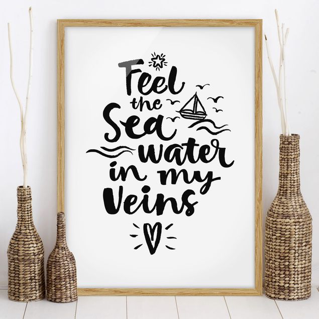 Bild mit Rahmen - I feel the sea water in my veins - Hochformat 3:4