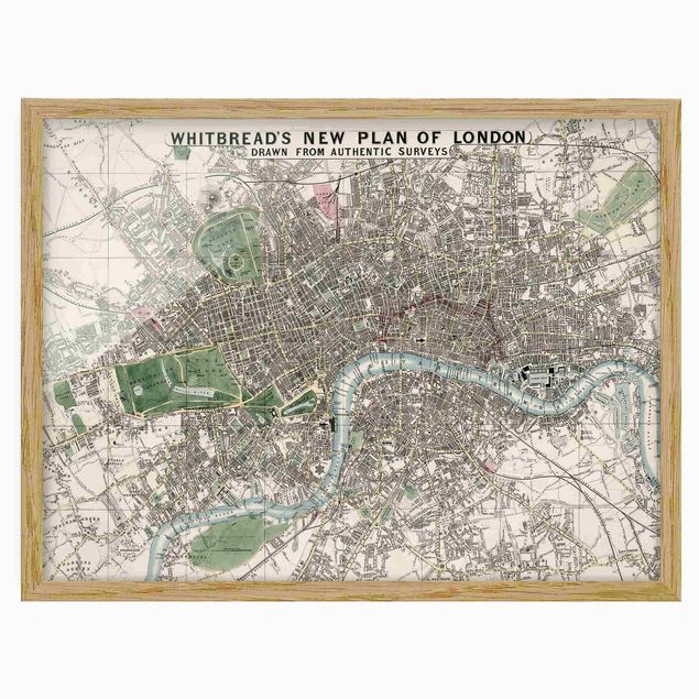 Bild mit Rahmen - Vintage Stadtplan London - Querformat 3:4