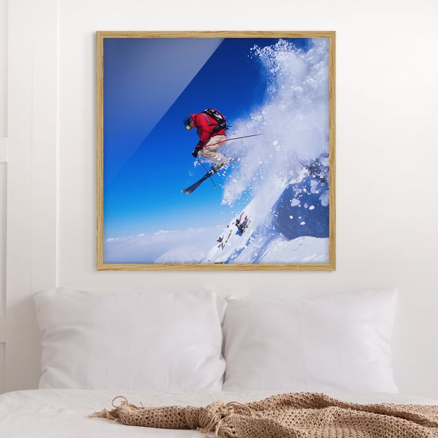 Bild mit Rahmen - Skisprung am Hang - Quadrat 1:1