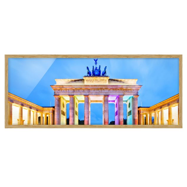 Bild mit Rahmen - Erleuchtetes Brandenburger Tor - Panorama Querformat