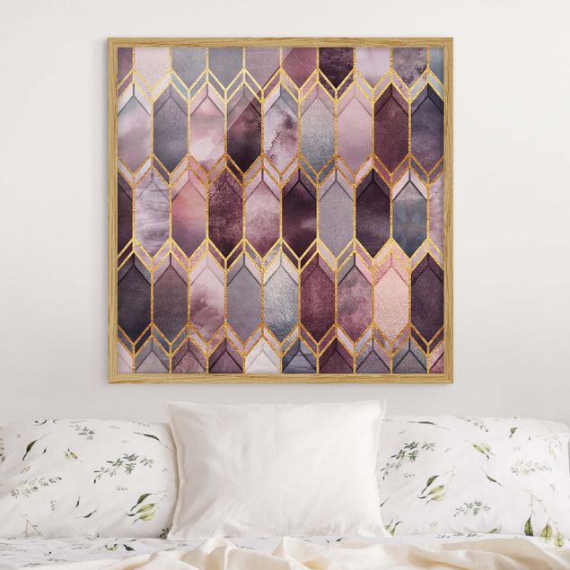 Bild mit Rahmen - Glasmalerei geometrisch Rosé Gold - Quadrat 1:1