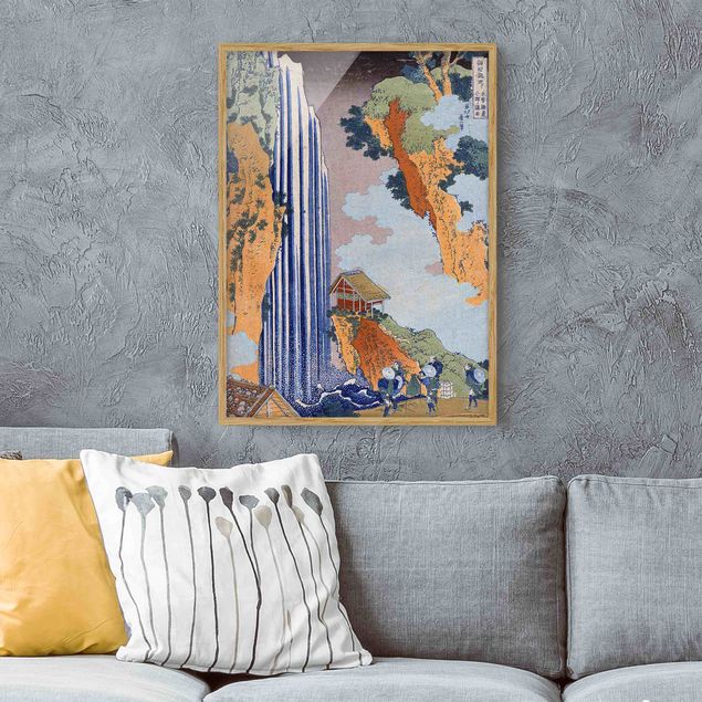 Bild mit Rahmen - Katsushika Hokusai - Ono Wasserfall - Hochformat 3:4