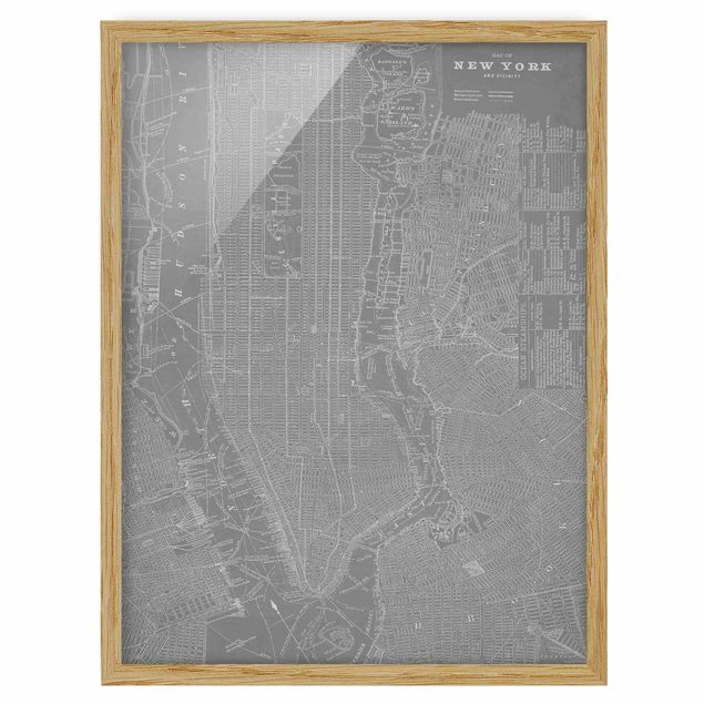 Bild mit Rahmen - Vintage Stadtplan New York Manhattan - Hochformat 4:3
