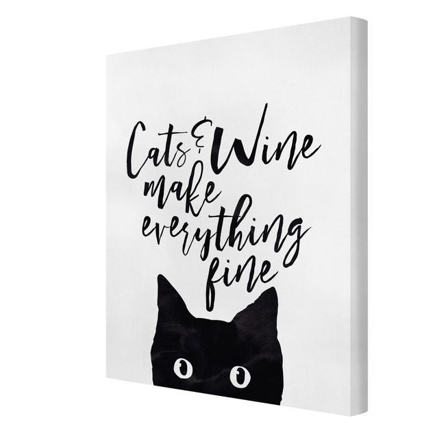 Leinwandbild - Cats and Wine make everything fine - Hochformat 4:3