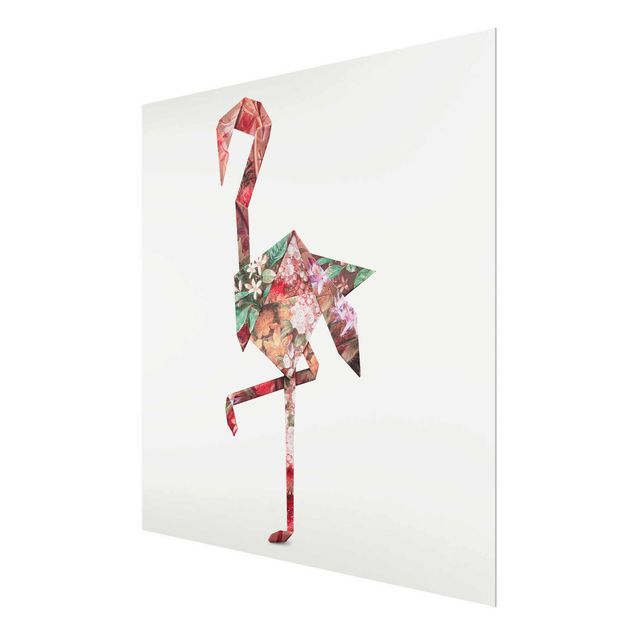 Glasbild - Jonas Loose - Origami Flamingo - Quadrat 1:1