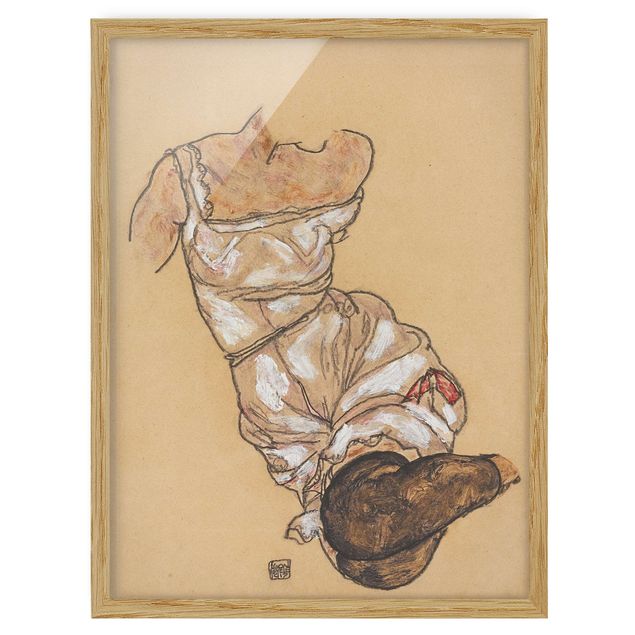 Bild mit Rahmen - Egon Schiele - Weiblicher Torso in Unterwäsche - Hochformat 3:4