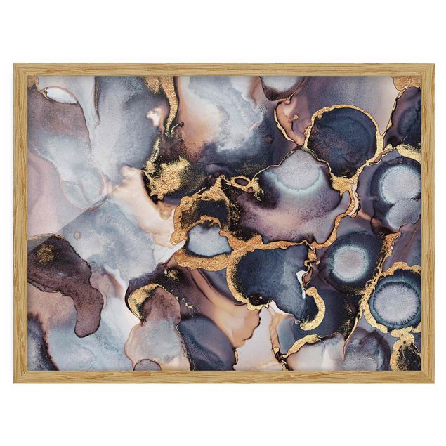 Bild mit Rahmen - Marmor Aquarell mit Gold - Querformat 3:4