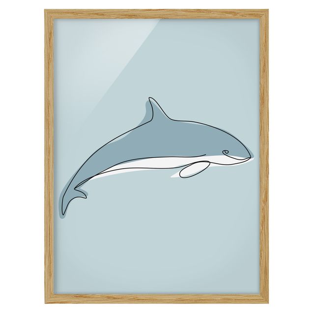 Bild mit Rahmen - Delfin Line Art - Hochformat 4:3