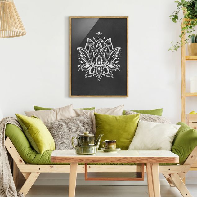 Bild mit Rahmen - Lotus Illustration weiß schwarz - Hochformat 4:3