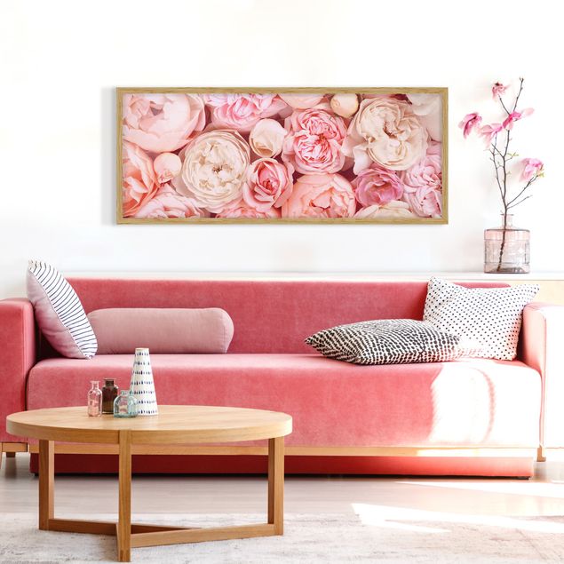 Bild mit Rahmen - Rosen Rosé Koralle Shabby - Panorama Querformat
