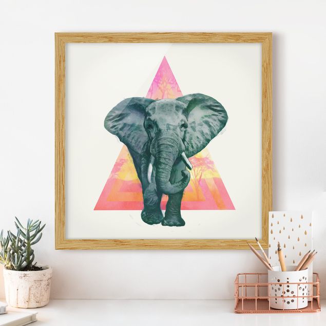 Bild mit Rahmen - Illustration Elefant vor Dreieck Malerei - Quadrat 1:1