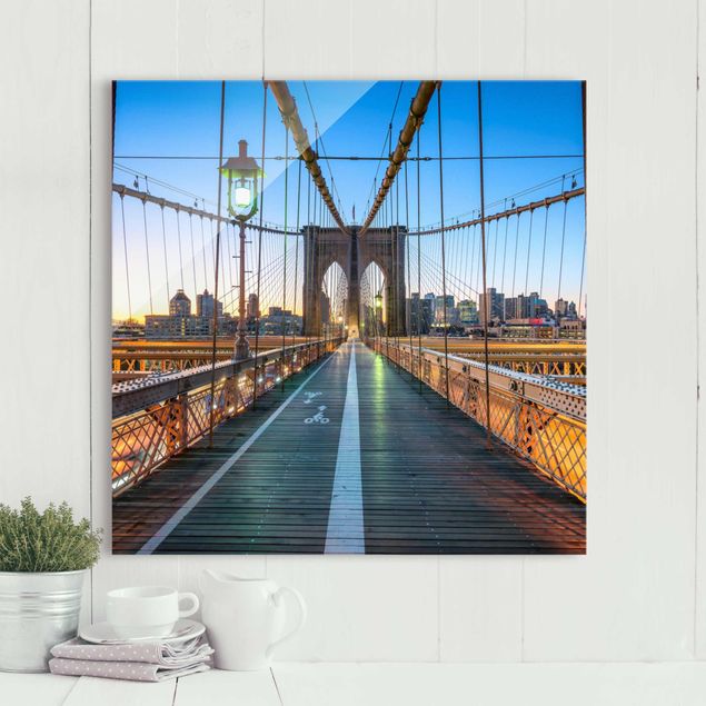 Magnettafel Glas Morgenblick von der Brooklyn Bridge