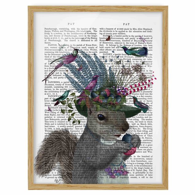 Bild mit Rahmen - Vogelfänger - Eichhörnchen mit Eicheln - Hochformat 4:3