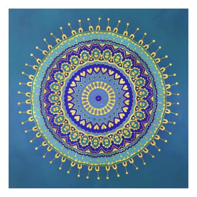 Glasbild - Mandala Blau Gold - Quadrat 1:1