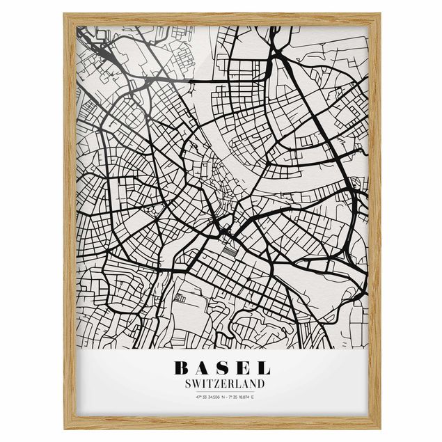 Bild mit Rahmen - Stadtplan Basel - Klassik - Hochformat 3:4
