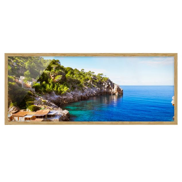 Bild mit Rahmen - Cala de Deia in Mallorca - Panorama Querformat