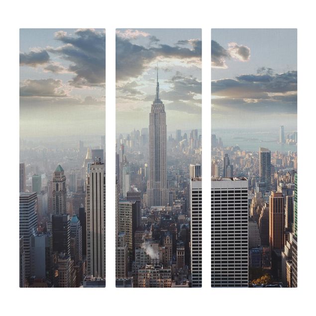 Leinwandbild 3-teilig - Sonnenaufgang in New York - Panoramen hoch 1:3