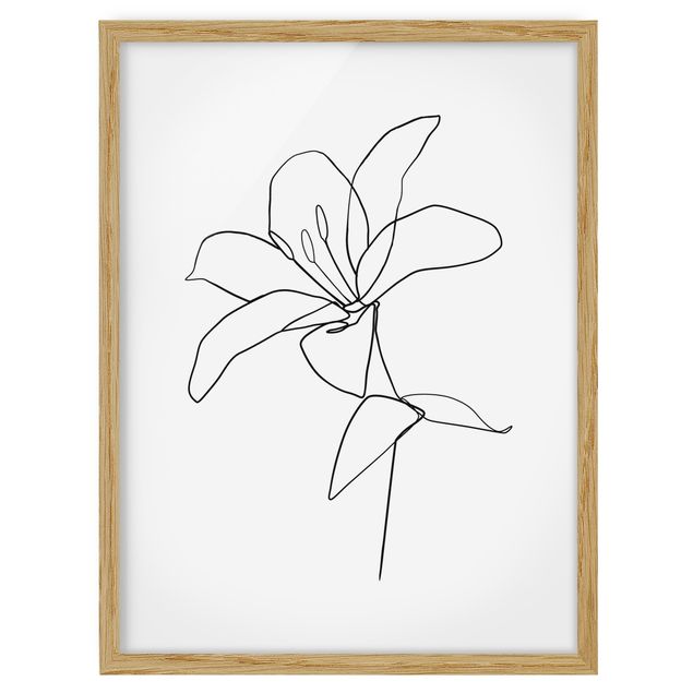 Bild mit Rahmen - Line Art Blüte Schwarz Weiß - Hochformat 4:3