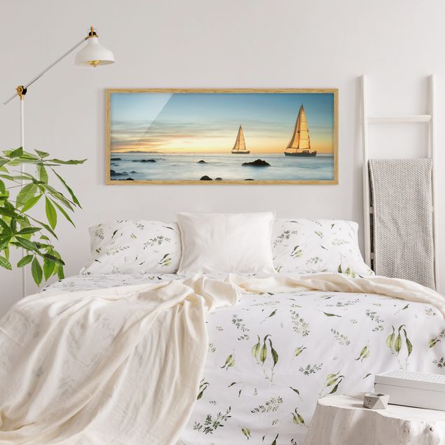 Bild mit Rahmen - Segelschiffe im Ozean - Panorama Querformat