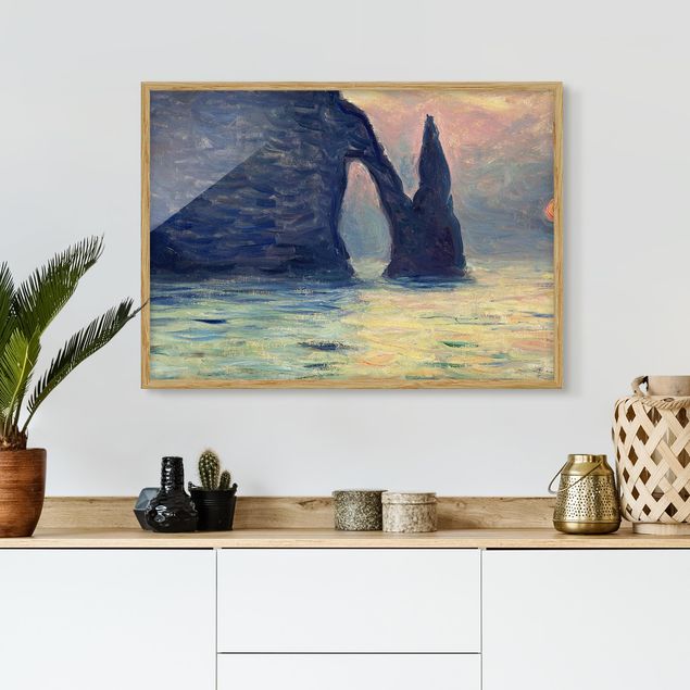 Bild mit Rahmen - Claude Monet - Felsen Sonnenuntergang - Querformat 3:4