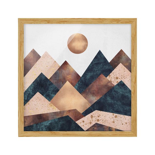 Bild mit Rahmen - Geometrische Berge Bronze - Quadrat 1:1