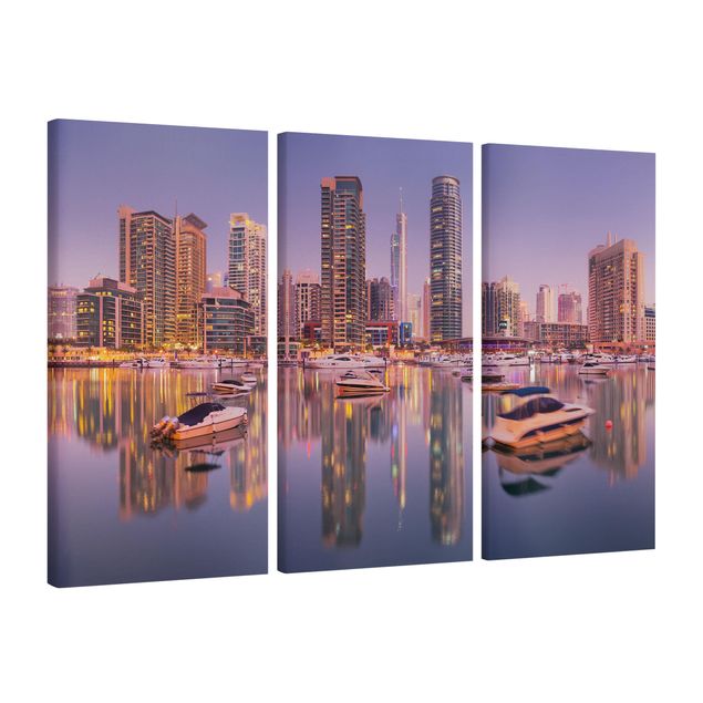 Leinwandbild 3-teilig - Dubai Skyline und Marina - Hoch 1:2