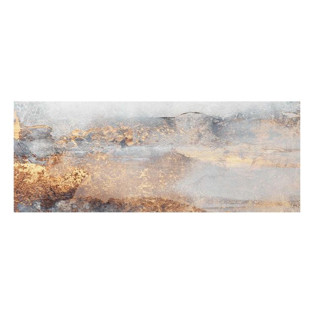 Glasbild - Elisabeth Fredriksson - Gold-Grauer Nebel - Panorama