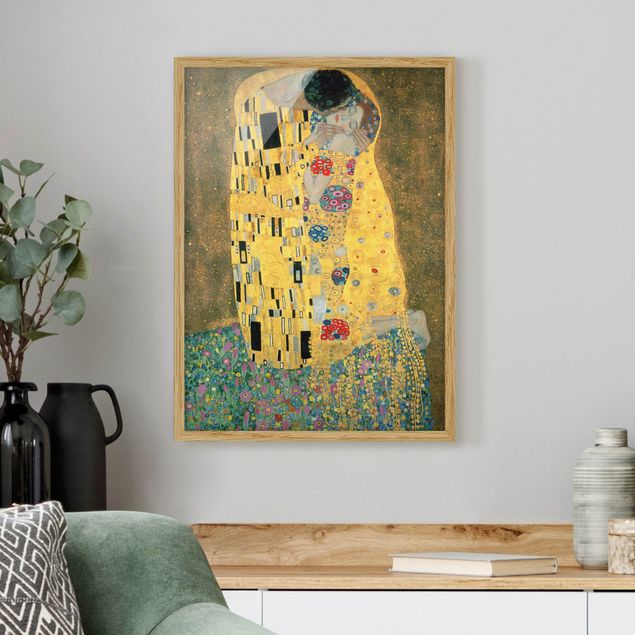 Bild mit Rahmen - Gustav Klimt - Der Kuß - Hochformat 3:4