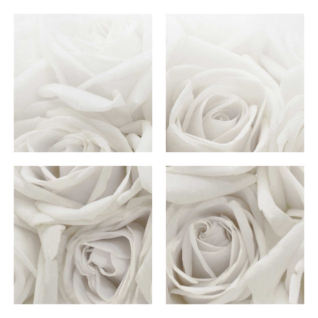 Leinwandbild 4-teilig - Weiße Rosen