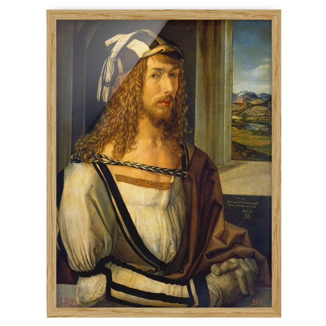 Bild mit Rahmen - Albrecht Dürer - Selbstbildnis mit Landschaft - Hochformat 3:4