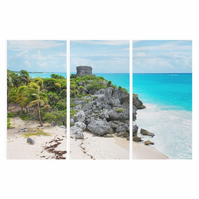 Leinwandbild 3-teilig - Karibikküste Tulum Ruinen - Hoch 1:2
