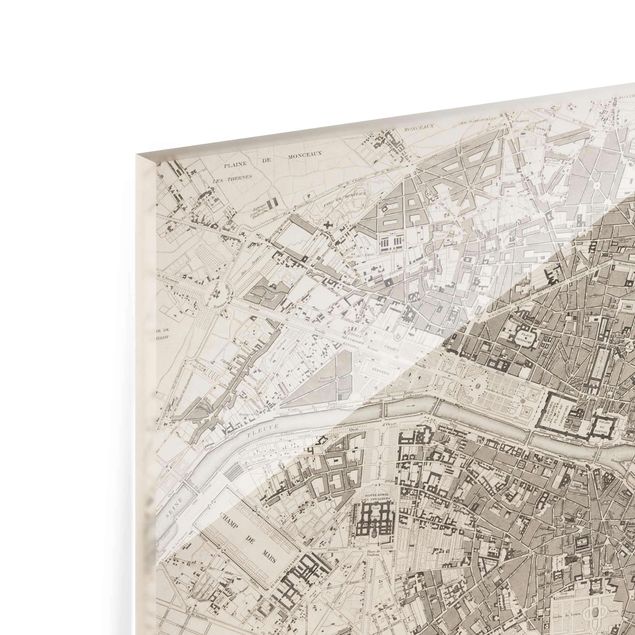 Glasbild - Vintage Stadtplan Paris - Querformat 3:4