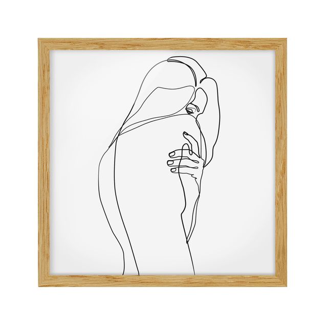 Bild mit Rahmen - Line Art Frauenakt Schulter Schwarz Weiß - Quadrat 1:1