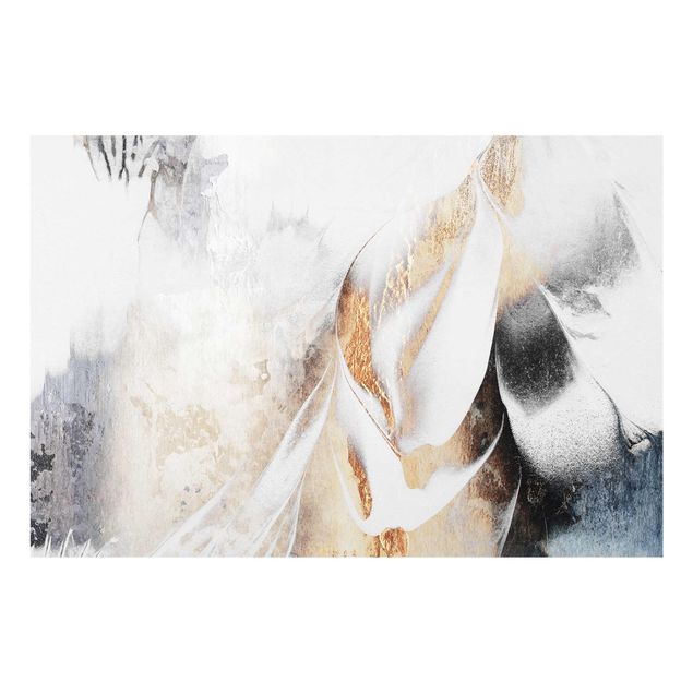 Glasbild - Goldene abstrakte Wintermalerei - Querformat 2:3