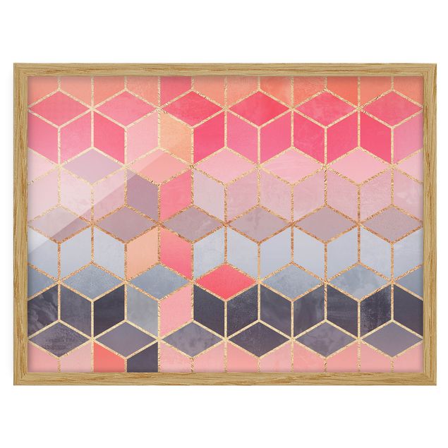 Bild mit Rahmen - Buntes Pastell goldene Geometrie - Querformat 3:4