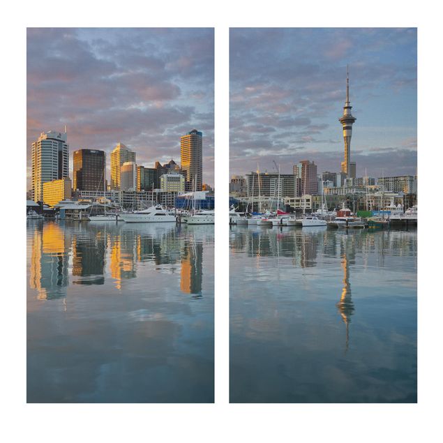Leinwandbild 2-teilig - Auckland Skyline Sonnenuntergang - Hoch 1:2