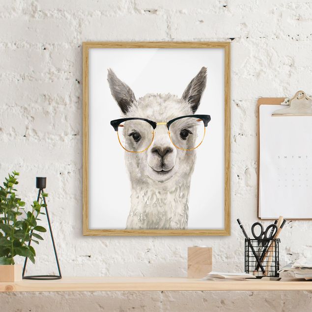 Bild mit Rahmen - Hippes Lama mit Brille I - Hochformat 4:3